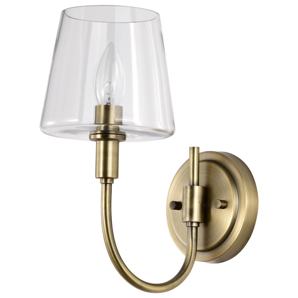 Brookside 1 Light Sconce; Vintage Brass Finish; Clear Glass