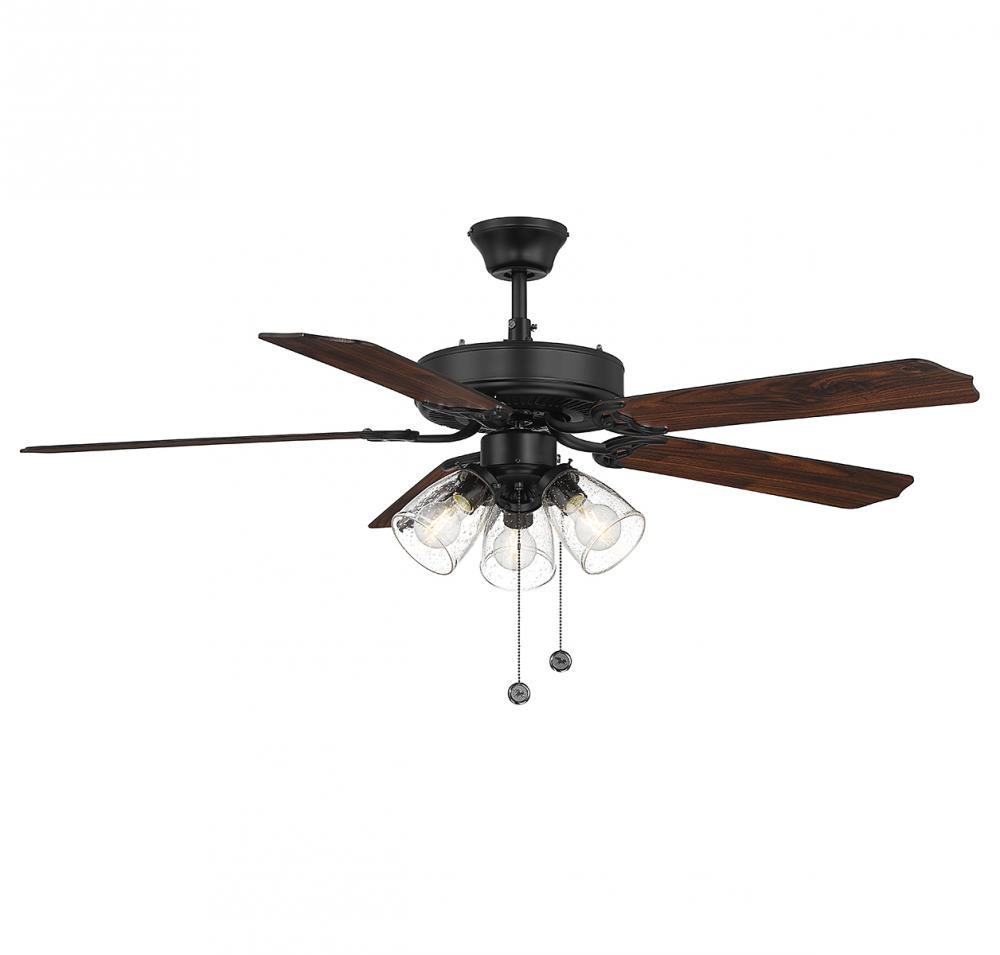 52" 3-Light Ceiling Fan in Matte Black