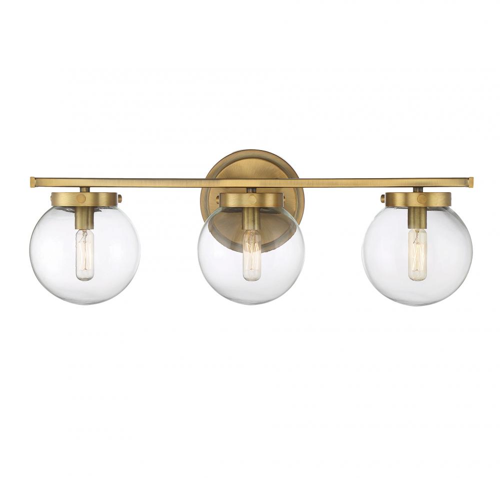 3-Light Bathroom Vanity Light in Natural Brass