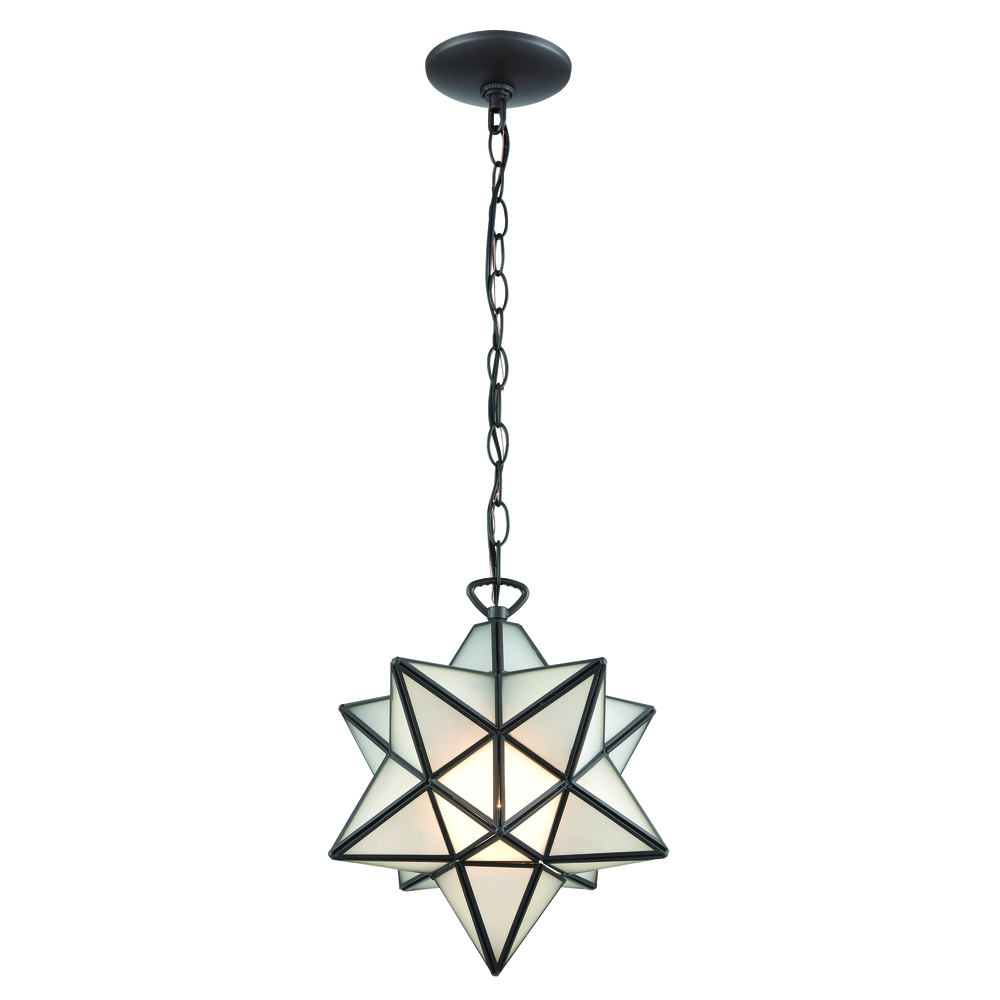 MORAVIAN STAR 1-LIGHT MINI PENDANT IN OIL RUBBED BRONZE WITH FROSTED GLASS - LARGE 12inch