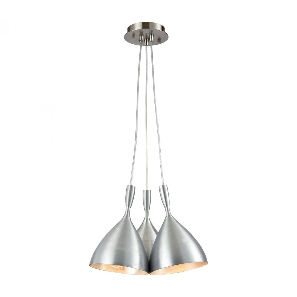 Spun Aluminum 3 LED Light Pendant In Satin Nicke